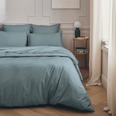 Parure de lit unie en percale de coton, taies carrées, PREMIÈRE ESSIX