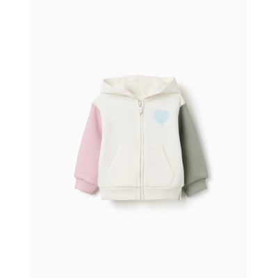 Sweat zippé en coton peigné à capuche avec imprimés cœurs ZIPPY