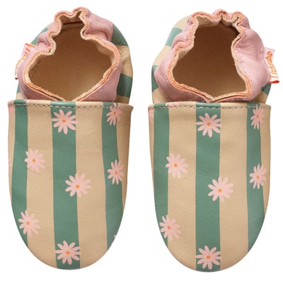 Chaussons bébé cuir souple rayures TICHOUPS