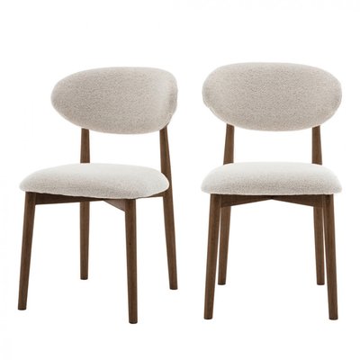 Lot de 2 chaises en tissu bouclette pieds bois foncé- CLARA DRAWER