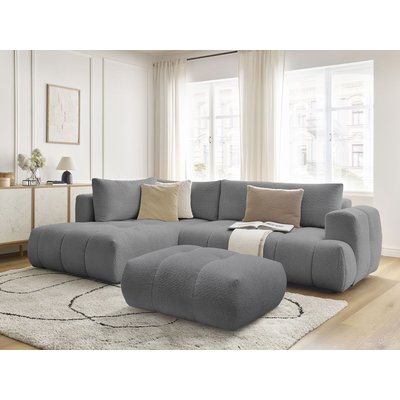 Canapé d'angle convertible 4 places en tissu bouclette avec pouf, FUJI BOBOCHIC