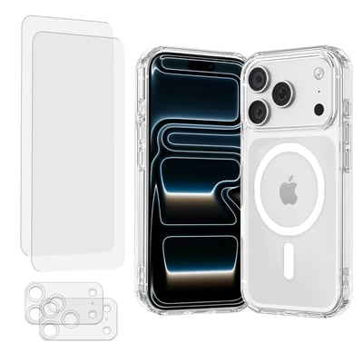 Coque Anti-choc compatible Magsafe pour iPhone 17 Pro Transparente + 2 protections écran et 2 protections objectif caméra EVETANE