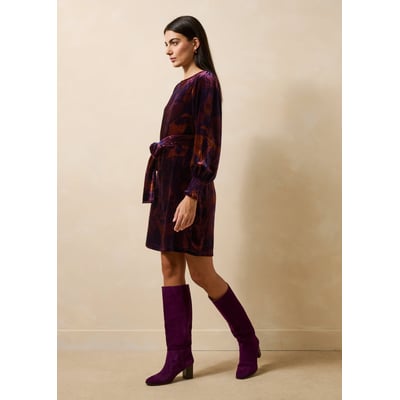 Robe courte fleurie manches longues en velours LA FEE MARABOUTEE