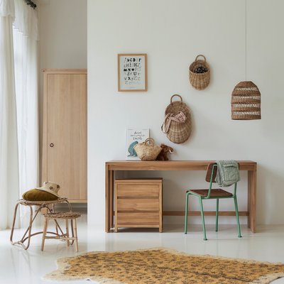 Bureau enfant en teck massif avec caisson de rangement EDEN TIKAMOON
