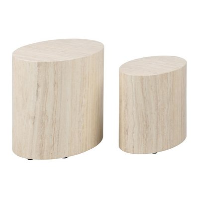 Set de 2 tables basses ovales en travertin - OVAL MATHI DESIGN