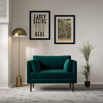 Gabriela Modern Velvet Snuggle Chair with Dark Wood Legs & Feather Fillings SO'HOME
