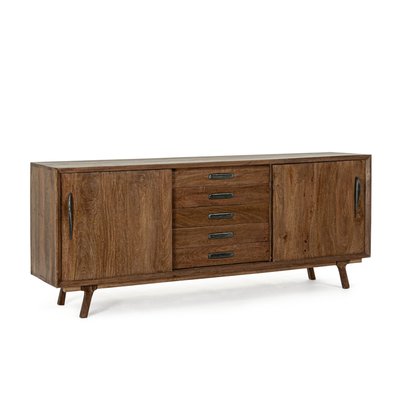 Buffet en bois de manguier vintage 2 portes et 5 tiroirs L200 - SHEILA HELLIN, DEPUIS 1862