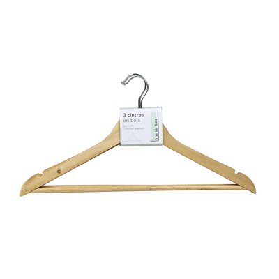 Lot de 3 cintres droit en bois avec crochet pivotant TOILINUX