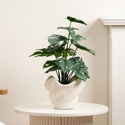 45cm Artificial Variegated Monstera in Cement Shell Pot SO'HOME