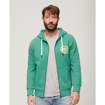 Sweat zippé à capuche avec logo vintage fluo SUPERDRY