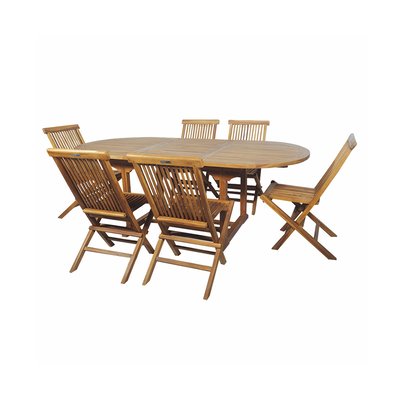Salon de jardin en teck grade C Lombok : table ovale + 6 chaises CEMONJARDIN