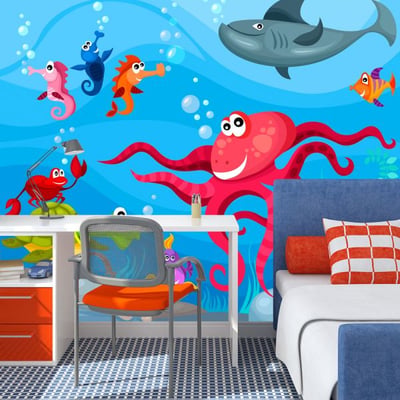 Papier peint intissé panoramique Pour enfants Poulpe et requin EDEN