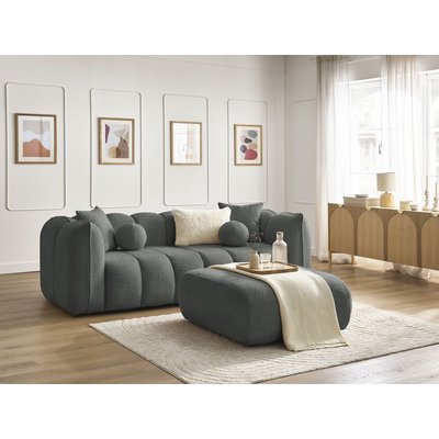 Canapé droit fixe 4 places en tissu bouclette avec pouf, DENVER BOBOCHIC