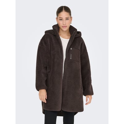 Manteau mi-long en sherpa, zippé à capuche ONLY