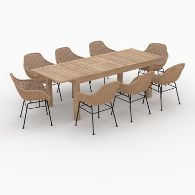 Table et chaises de jardin 8 personnes en bois, résine - CARMELA RENDEZ-VOUS DÉCO