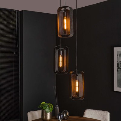 Suspension industrielle à double cadre 3 lampes RALF PIER IMPORT