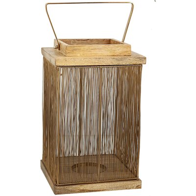 Lanterne déco bois et métal doré esprit naturel chic RECOLLECTION