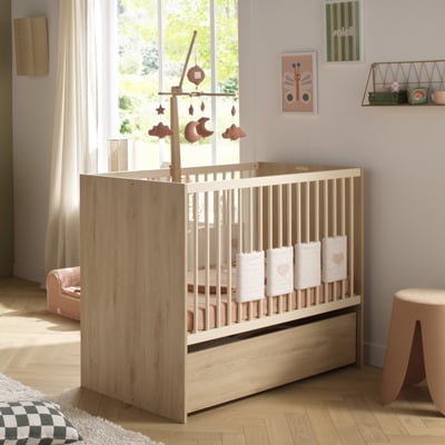 Lit 60x120 évolutif 90x190 décor bois hêtre SAUTHON