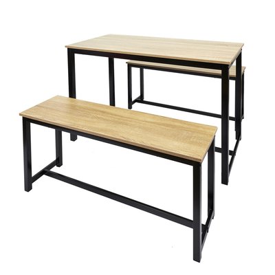 Lot d'une table et de 2 bancs Chelsea - Bois et Noir TOILINUX
