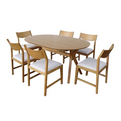 Table à manger oblongue extensible bois d'hévéa placage chêne 6 chaises OLIVIA SWEEEK