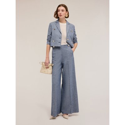 Pantalon jambe large de lin mélangé effet denim MOTIVI