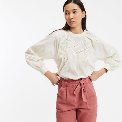 Blouse col rond, voile de coton et broderies LA REDOUTE COLLECTIONS