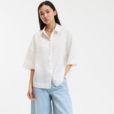 Camisa de lino, de corte amplio con mangas hasta el codo, Signature AMBER LA REDOUTE COLLECTIONS