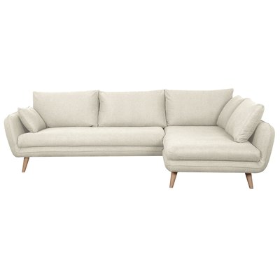 Canapé d'angle droit scandinave 5 places en tissu beige et bois clair CREEP MILIBOO