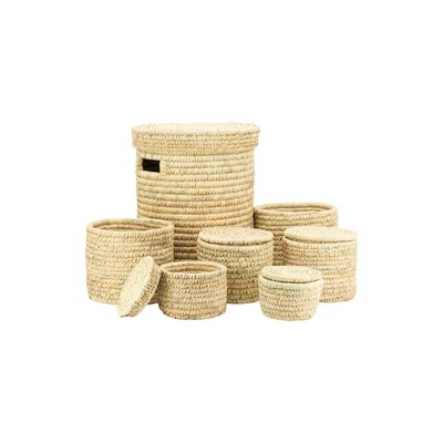 Ensemble panier à linge en jonc naturel avec couvercle et corbeilles assorties AUBRY GASPARD