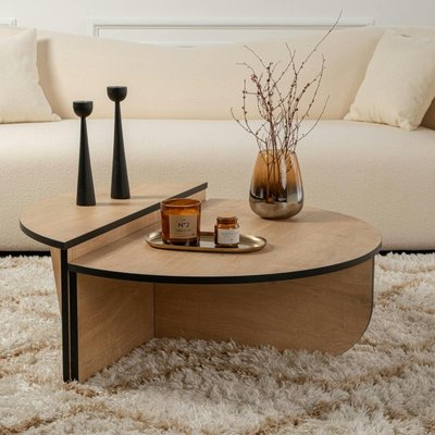 Table basse moderne bois & bandeau noir - 2 hauteurs MARFA PIER IMPORT