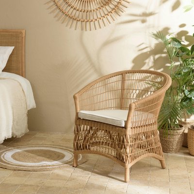 Fauteuil en rotin chic avec coussin blanc MANY PIER IMPORT