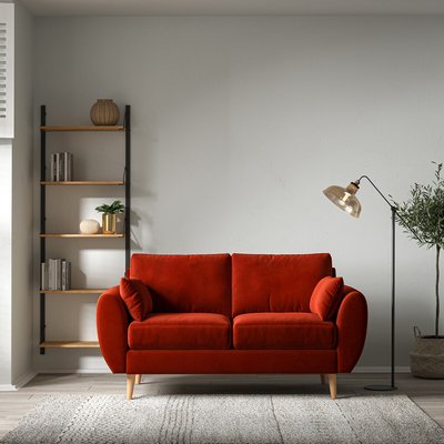 Ada Scandi Velvet 2 Seater Sofa with Light Wood Legs SO'HOME