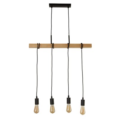 Ash Wood Ceiling Pendant with 4 Hanging Bulbs SO'HOME