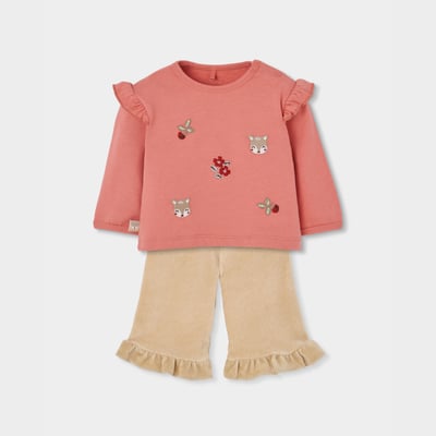 Ensemble maille bébé fille brodé renards BOBOLI