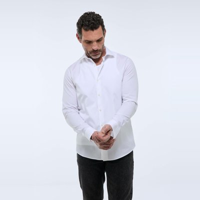 Chemise ville col italien double retors en coton MONOPRIX