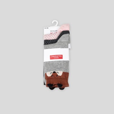 Lot de 3 paires de chaussettes imprimées en coton BIO BOUT'CHOU