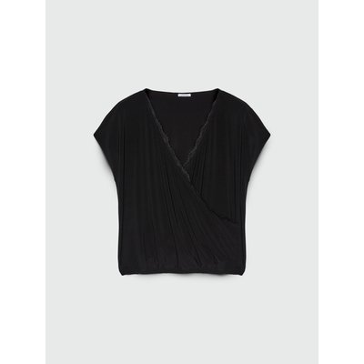 T-shirt en jersey croisé sur le devant avec bords en dentelle FIORELLA RUBINO