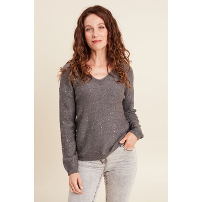 Pull col v manches longues à sequins BREAL