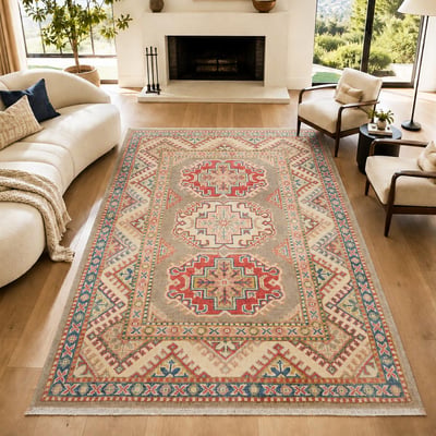 Tapis salon géométrique, noué main en laine, KAZAK CO 59 UN AMOUR DE TAPIS