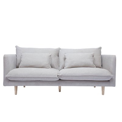 Canapé scandinave 3 places en tissu effet velours texturé beige et bois clair CLAYTON MILIBOO