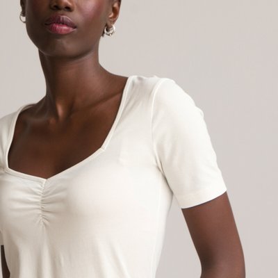 Cotton Sweetheart Neck T-Shirt with Short Sleeves LA REDOUTE COLLECTIONS