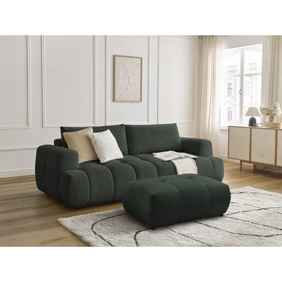 Canapé droit convertible 3 places en tissu lisse avec pouf, FUJI BOBOCHIC