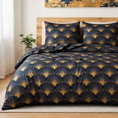 Parure housse de couette avec taie(s) en microfibre motif éventail, OPERA C DESIGN HOME TEXTILE