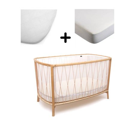 Pack Lit bébé Kimi Bois de rose et matelas + alèse et drap housse blanc CHARLIE CRANE
