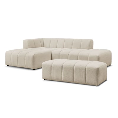 Canapé modulable 4 places en tissu bouclette avec pouf, ANNECY BOBOCHIC