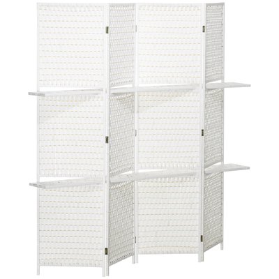 Séparateur de pièces 4 panneaux 2 étagères pliables HOMCOM