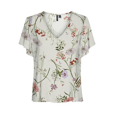 Gemusterte Bluse mit V-Ausschnitt und kurzen Ärmeln VERO MODA