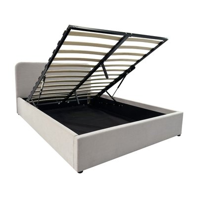 Lit coffre 140x190 cm en velours côtelé beige avec tête de lit et sommier - LIVY CALICOSY