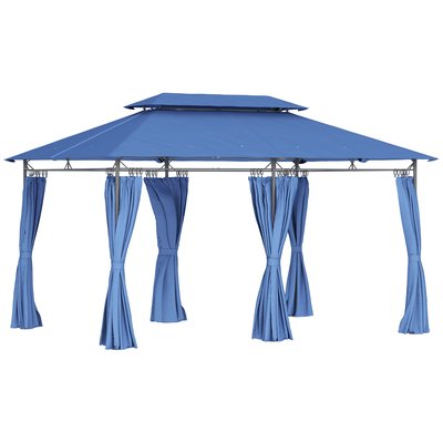 Tonnelle barnum 3 x 4 m 6 rideaux amovibles double toit métal époxy polyester bleu OUTSUNNY