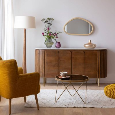 Buffet arrondi en bois de manguier et marbre  SIENNE MADE IN MEUBLES 
